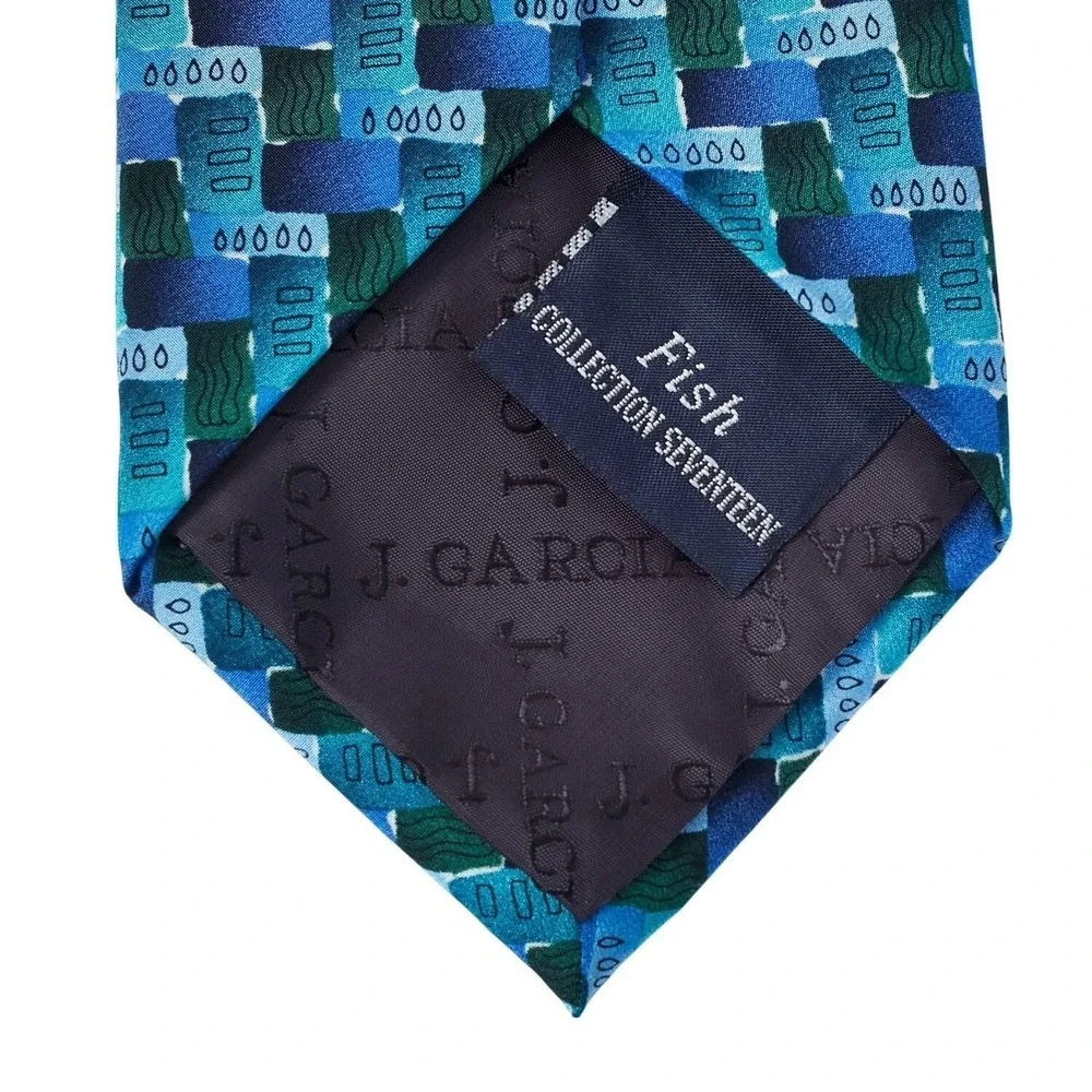 J. Garcia Men's Silk Necktie Blue/Green‎ Geometric Fish Collection 17 Necktie